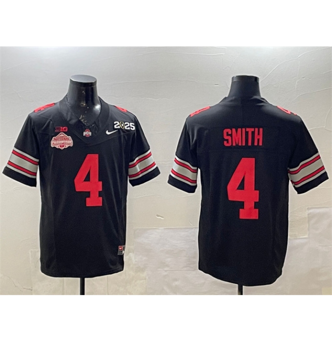 Men's Ohio State Buckeyes #4 Jeremiah Smith Black 2025 CFP Final With National Champions F.U.S.E. Vapor Limited Stitched Football Jersey