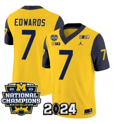 Men's Michigan Wolverines #7 Donovan Edwards Yellow Navy 2024 F.U.S.E. With 2023 National Champions Stitched Jersey