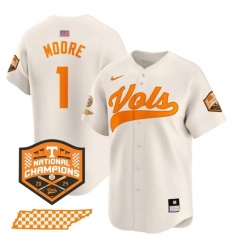 Men's Tennessee Volunteers #1 Christian Moore Cream 2024 Champions Vapor Limited Stitched Jersey