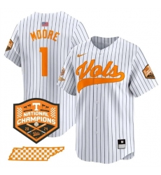 Men's Tennessee Volunteers #1 Christian Moore White Pinstripe 2024 Champions Vapor Limited Stitched Jersey