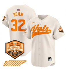 Men's Tennessee Volunteers #32 Drew Beam Cream 2024 Champions Vapor Limited Stitched Jersey