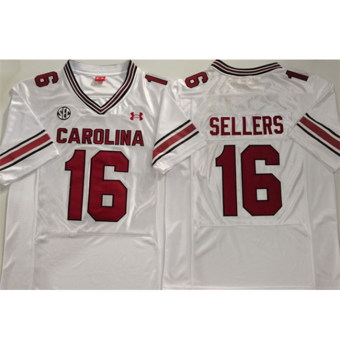 Men's South Carolina Fighting Gamecocks #16 LaNorris Sellers White Stitched Jersey