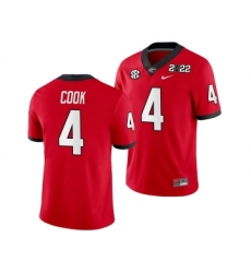 Men’s Georgia Bulldogs #4 James Cook 2022 Patch Red College Football Stitched Jersey
