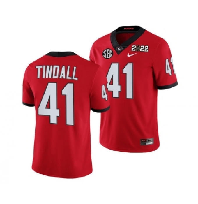Men’s Georgia Bulldogs #41 Channing Tindall 2022 Patch Red College Football Stitched Jersey