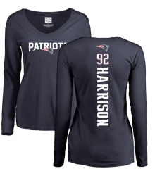 NFL Women's Nike New England Patriots #92 James Harrison Navy Blue Backer Slim Fit Long Sleeve T-Shirt