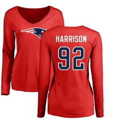 NFL Women's Nike New England Patriots #92 James Harrison Red Name & Number Logo Slim Fit Long Sleeve T-Shirt
