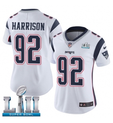 Women's Nike New England Patriots #92 James Harrison White Vapor Untouchable Limited Player Super Bowl LII NFL Jersey