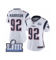 Women's Nike New England Patriots #92 James Harrison White Vapor Untouchable Limited Player Super Bowl LIII Bound NFL Jersey