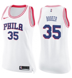 Women's Nike Philadelphia 76ers #35 Trevor Booker Swingman White/Pink Fashion NBA Jersey