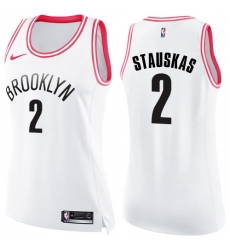 Women's Nike Brooklyn Nets #2 Nik Stauskas Swingman White/Pink Fashion NBA Jersey