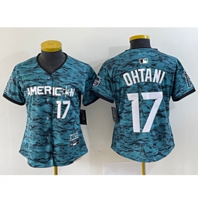 Women's Nike Los Angeles Angels #17 Shohei Ohtani Number Teal 2023 All Star Cool Base Stitched Jersey