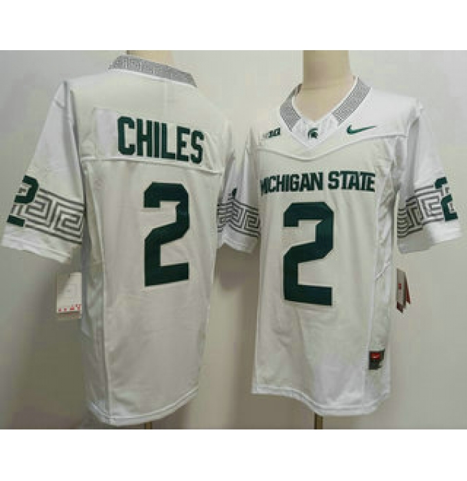 Men's Michigan State Spartans #2 Aidan Chiles White FUSE College Football Jersey