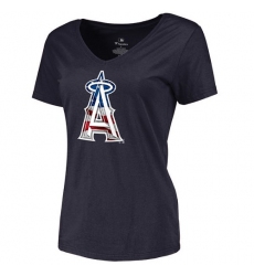 MLB Women's Los Angeles Angels of Anaheim Navy Banner Wave Slim Fit T-Shirt