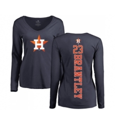 Baseball Women's Houston Astros #23 Michael Brantley Navy Blue Backer Long Sleeve T-Shirt