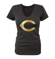 MLB Cincinnati Reds Fanatics Apparel Women's Gold Collection V-Neck Tri-Blend T-Shirt - Grey