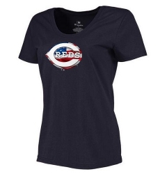 MLB Women's Cincinnati Reds Navy Banner Wave Slim Fit T-Shirt