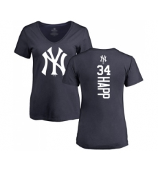 Baseball Women's New York Yankees #34 J.A. Happ Navy Blue Backer T-Shirt