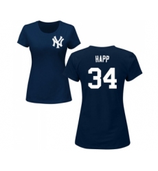 Baseball Women's New York Yankees #34 J.A. Happ Navy Blue Name & Number T-Shirt