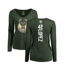 Basketball Women's Milwaukee Bucks #42 Robin Lopez Green Backer Long Sleeve T-Shirt