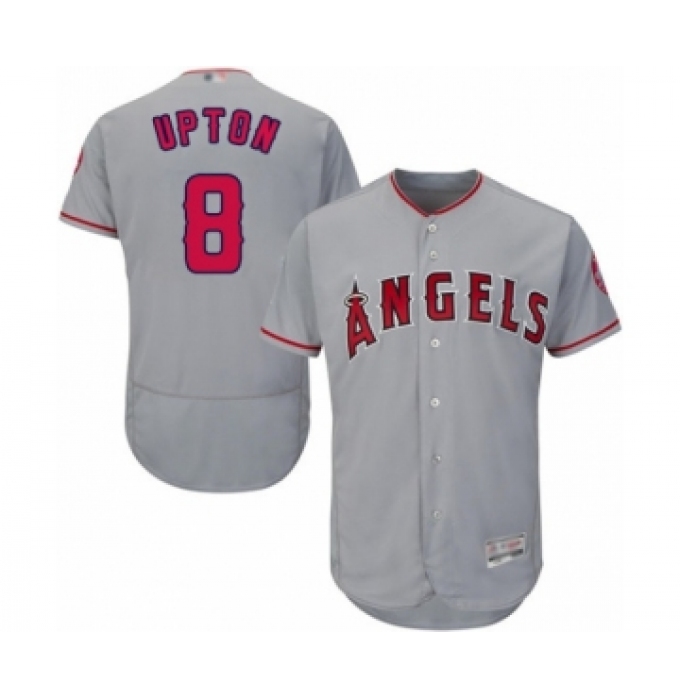 Men's Los Angeles Angels of Anaheim #8 Justin Upton Grey Road Flex Base Authentic Collection Baseball Jersey