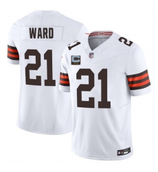 Men's Cleveland Browns #21 Denzel Ward White 2025 F.U.S.E. With 2-Star C Vapor Limited Stitched Football Jersey
