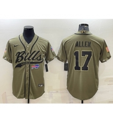 Men's Buffalo Bills #17 Josh Allen 2022 Olive Salute to Service Cool Base Stitched Baseball Jersey