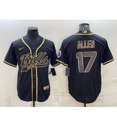 Men's Buffalo Bills #17 Josh Allen Black Gold With Patch Cool Base Stitched Baseball Jersey