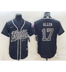 Men's Buffalo Bills #17 Josh Allen Black Reflective With Patch Cool Base Stitched Baseball Jersey