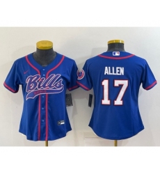 Women's Buffalo Bills #17 Josh Allen Blue With Patch Cool Base Stitched Baseball Jersey