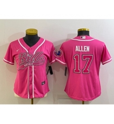 Women's Buffalo Bills #17 Josh Allen Pink With Patch Cool Base Stitched Baseball Jersey