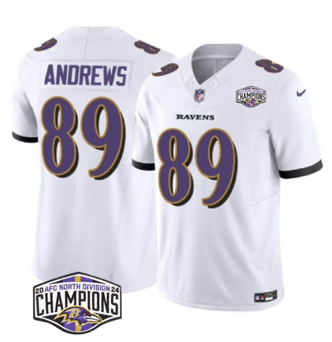 Men's Baltimore Ravens #89 Mark Andrews White F.U.S.E 2024 AFC North Division Champions Vapor Limited Football Jersey