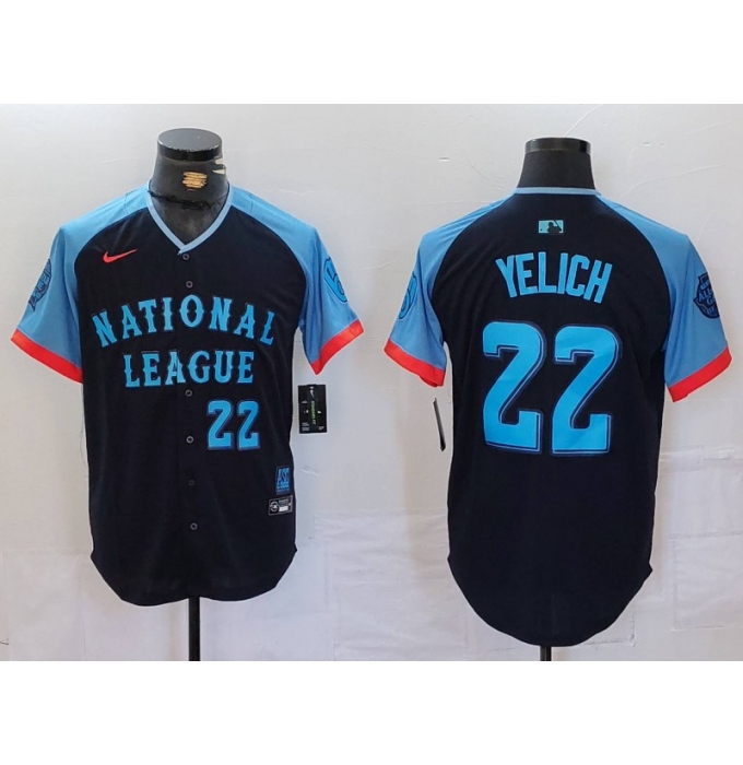 Men's Milwaukee Brewers #22 Christian Yelich Number Navy 2024 All Star Limited Stitched Jersey