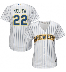 Women's Milwaukee Brewers #22 Christian Yelich White Strip Home Stitched MLB Jersey