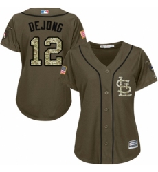 Women's Majestic St. Louis Cardinals #12 Paul DeJong Authentic Green Salute to Service MLB Jersey