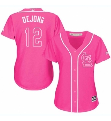 Women's Majestic St. Louis Cardinals #12 Paul DeJong Replica Pink Fashion Cool Base MLB Jersey