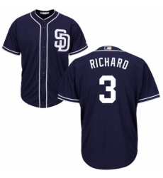 Men's Majestic San Diego Padres #3 Clayton Richard Replica Navy Blue Alternate 1 Cool Base MLB Jersey