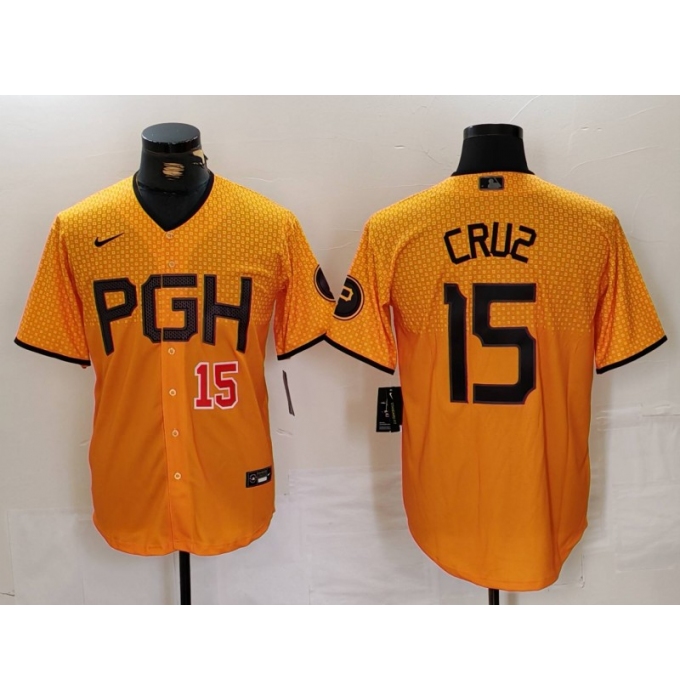 Men's Pittsburgh Pirates #15 Oneil Cruz Yellow 2023 City Connect Stitched Jerseys