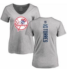 MLB Women's Nike New York Yankees #25 Gleyber Torres Ash Backer T-Shirt