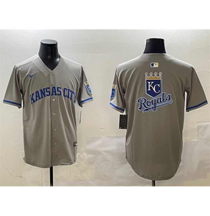 Men's Kansas City Royals Team Big Logo Gray 2024 Away Limited Stitched Baseball Jersey