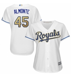 Women's Majestic Kansas City Royals #45 Abraham Almonte Authentic White Home Cool Base MLB Jersey