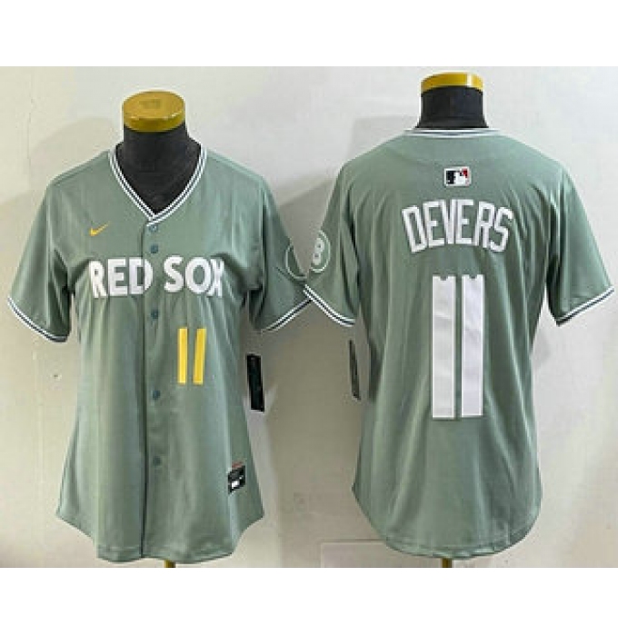 Women's Boston Red Sox #11 Rafael Devers Light Green 2025 City Connect Player Name Limited Jersey