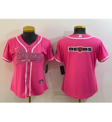 Women's Chicago Bears Pink Team Big Logo With Patch Cool Base Stitched Baseball Jersey