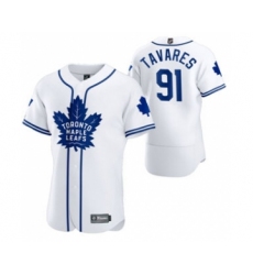 Men's Toronto Maple Leafs #91 John Tavares 2020 Hockey x Baseball Crossover Edition Jersey White