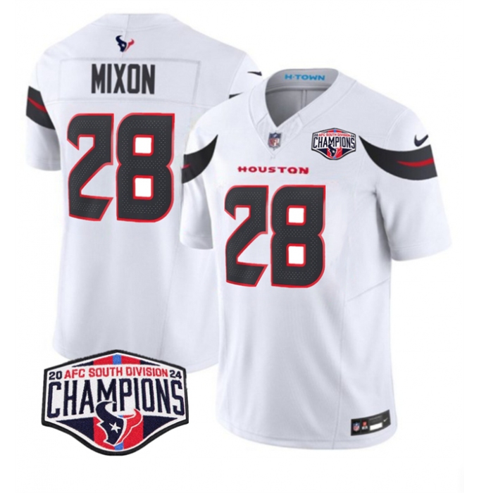 Men's Houston Texans #28 Joe Mixon White F.U.S.E. 2024 AFC South Division Champions Vapor Limited Stitched Football Jersey