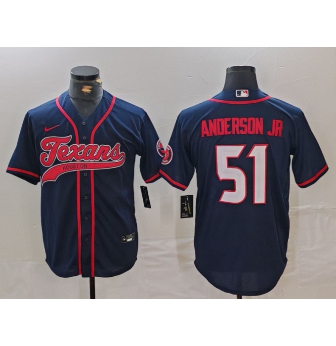 Men's Houston Texans #51 Will Anderson Jr Navy With Cool Base Stitched Baseball Jersey