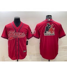Men's Houston Texans Red Team Big Logo With Patch Cool Base Stitched Baseball Jersey