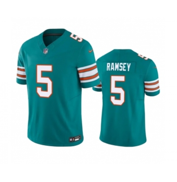 Men's Miami Dolphins #5 Jalen Ramsey Aqua 2023 F.U.S.E Vapor Limited Stitched Football Jersey