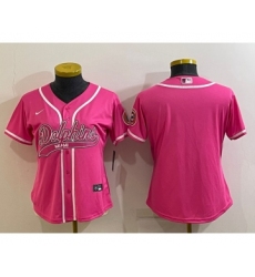 Women's Miami Dolphins Blank Pink With Patch Cool Base Stitched Baseball Jersey