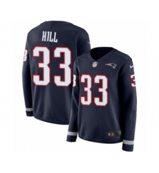 Women's Nike New England Patriots #33 Jeremy Hill Limited Navy Blue Therma Long Sleeve NFL Jersey