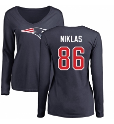 NFL Women's Nike New England Patriots #86 Troy Niklas Navy Blue Name & Number Logo Slim Fit Long Sleeve T-Shirt